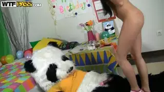 Amateur birthday girl fucks with her best friend panda bear