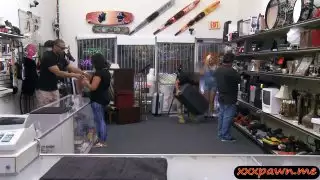 Babe sells her BFs subwoofer speaker then fucked by pawn guy