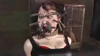 Caged hotty gets a whipping for her smooth wazoo